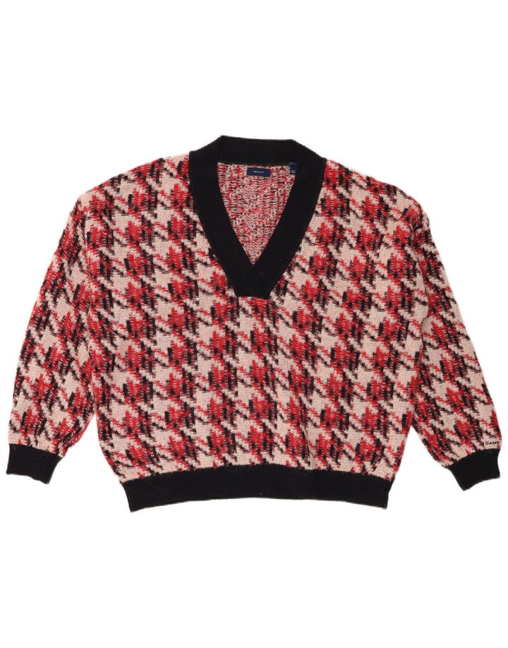 GANT Pull surdimensionné à col en V pour femme UK 16 Grand pied-de-poule rouge