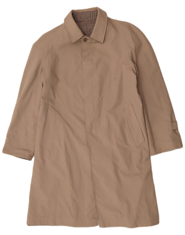 vintage Mens Réversible Pardessus UK 40 Grand Beige Check Polyester