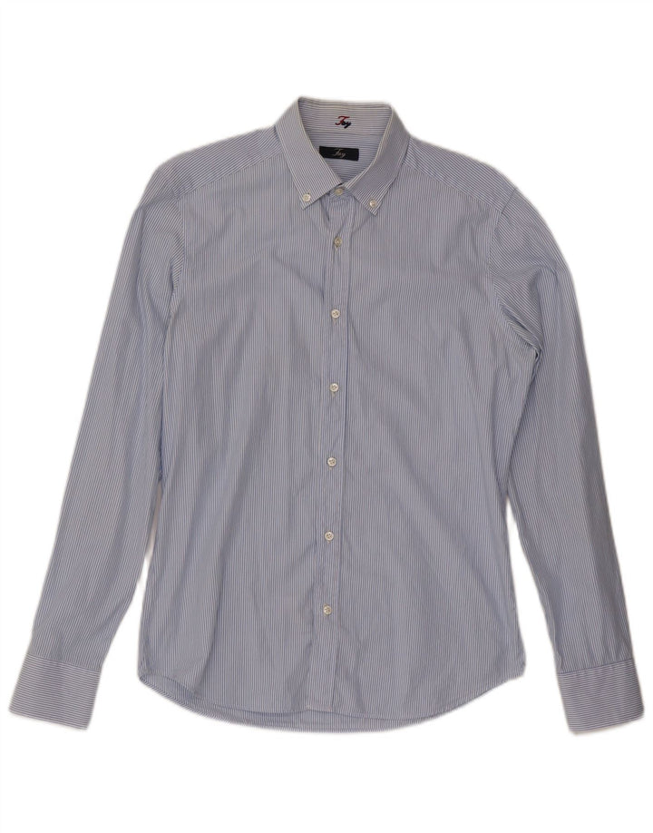 Fay Chemise Homme Taille 39 15 1/2 Coton Rayé Bleu Moyen