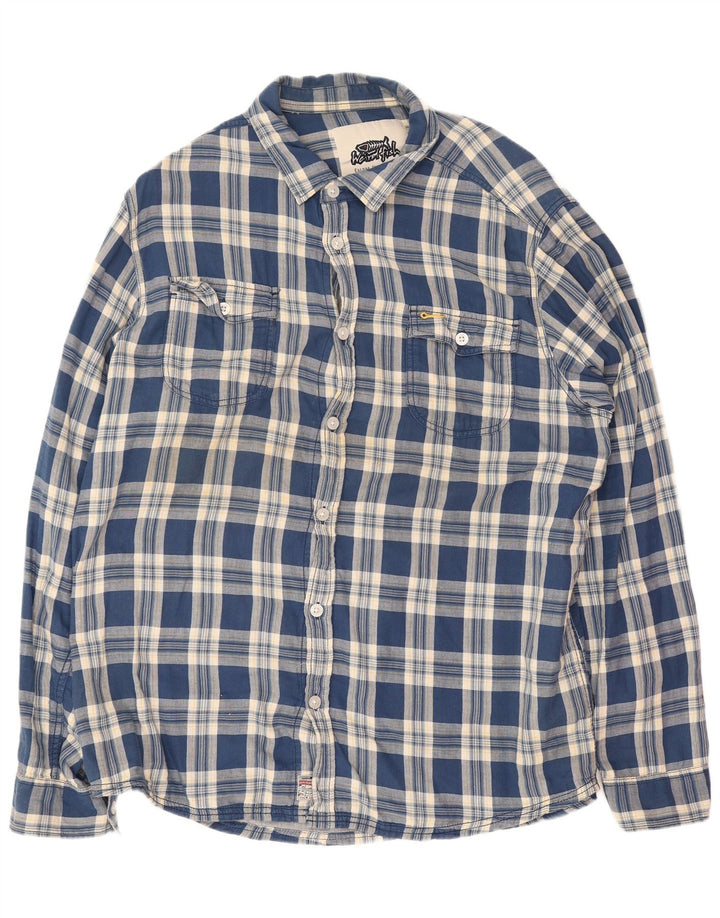 Chemise homme Weird Fish 2XL coton à carreaux bleu