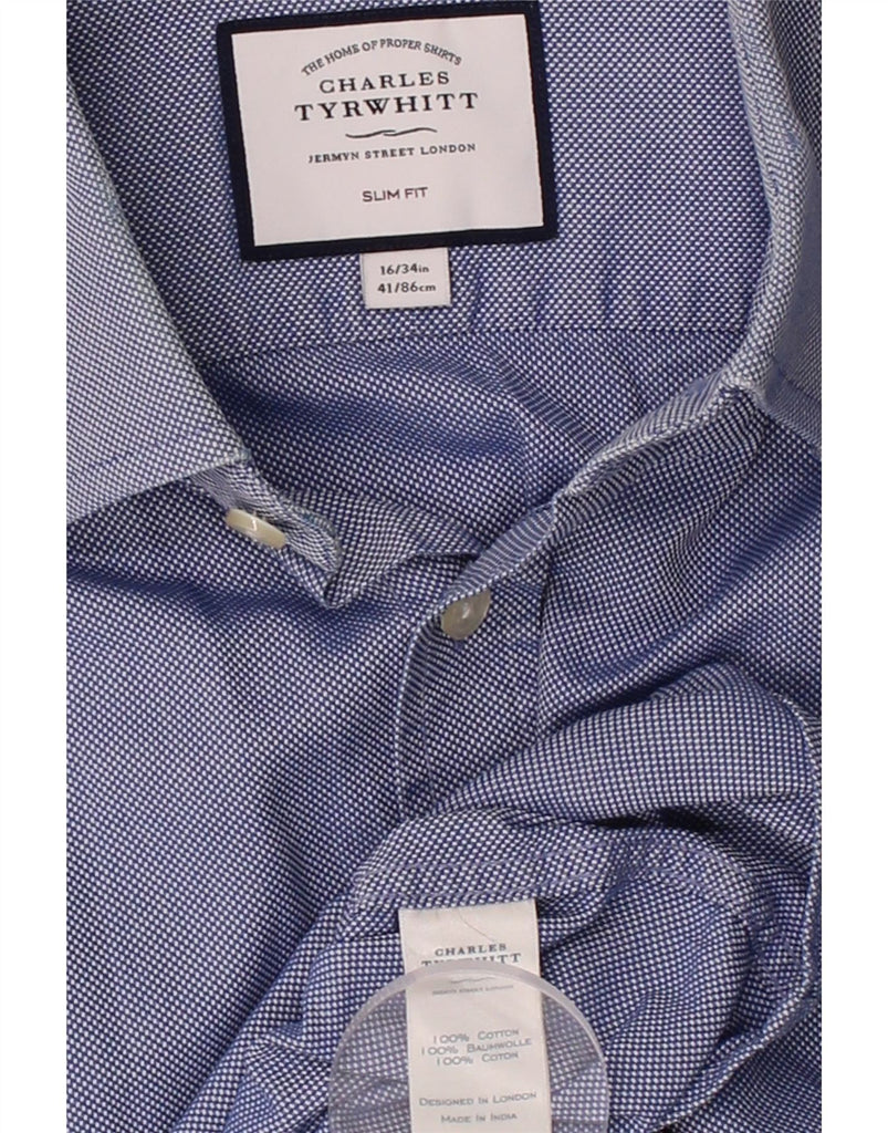 CHARLES TYRWHITT Mens Slim Fit Shirt Size 16 41 Large Blue Check Cotton Vintage Charles Tyrwhitt and Second-Hand Charles Tyrwhitt from Messina Hembry 