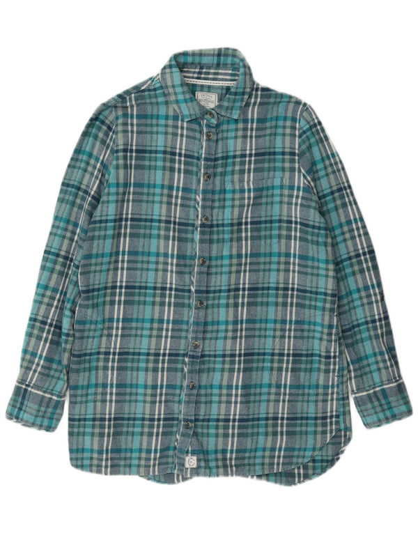 Fat Face Chemise longue en flanelle pour femme UK 12 en coton à carreaux turquoise moyen