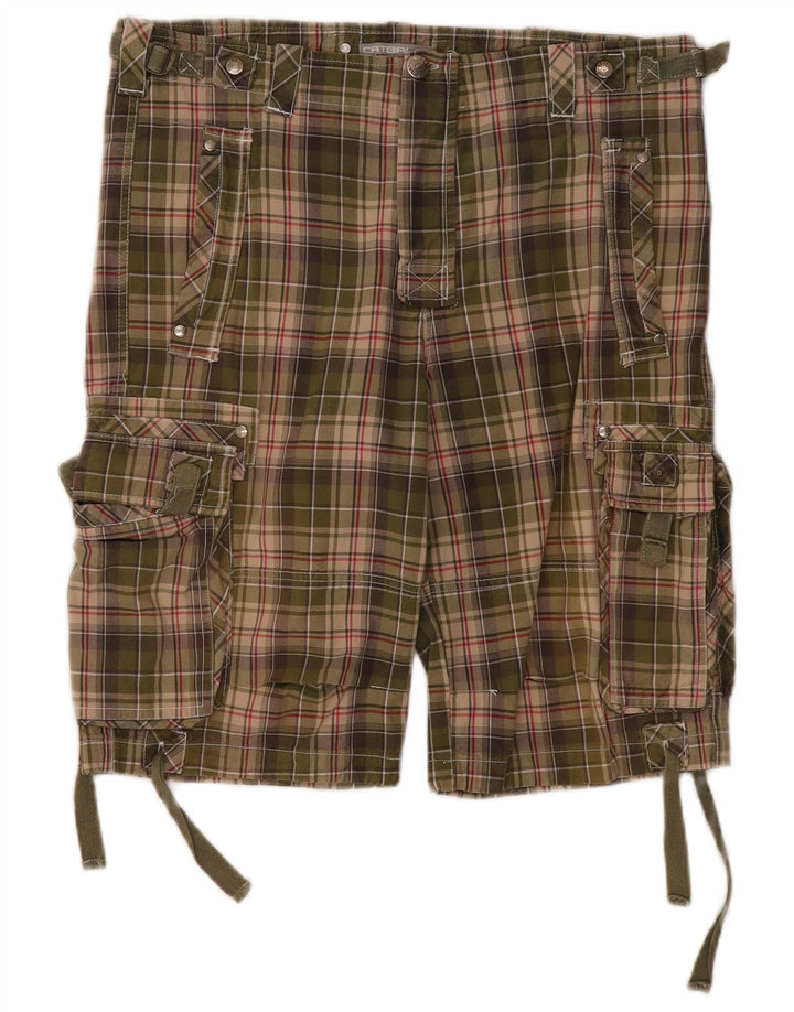 Catbalou Short Cargo Homme IT 50 Large W38 Kaki Carreaux Coton