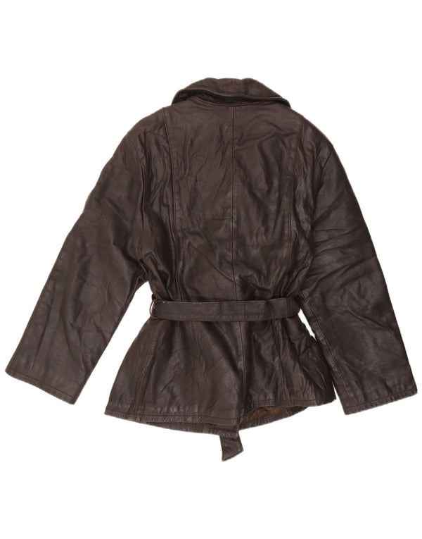 VINTAGE Veste en cuir double boutonnage femme IT 46 Grand cuir marron