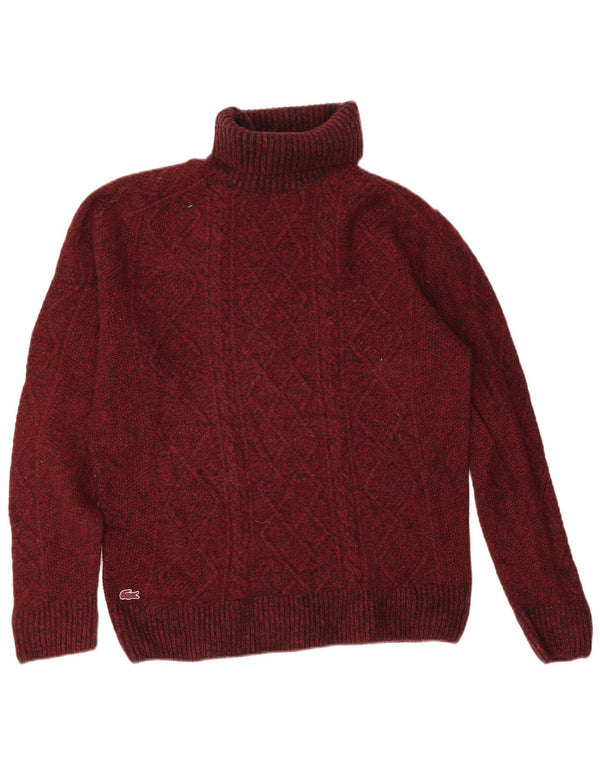 Lacoste Mens Roll Neck Jumper Pull Taille 5 Grande Laine Bordeaux