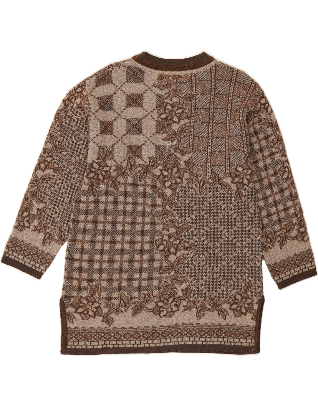 VETTA Womens Crew Neck Jumper Sweater IT 42 Medium Brown Floral Wool Vintage Vetta and Second-Hand Vetta from Messina Hembry 