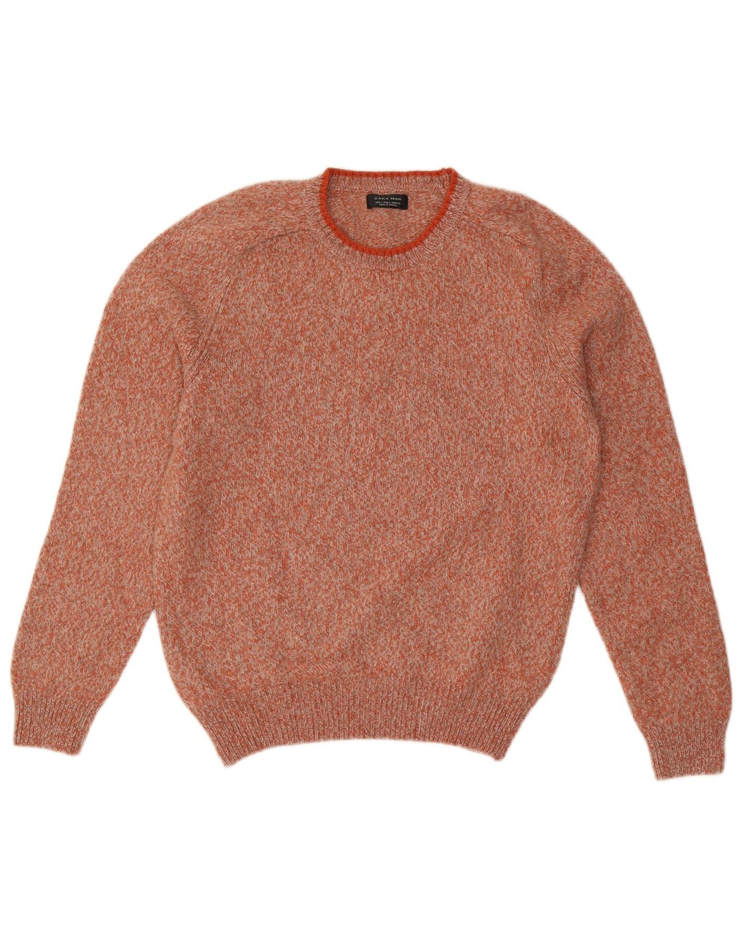 Zara Pull à col rond pour homme en laine mouchetée orange