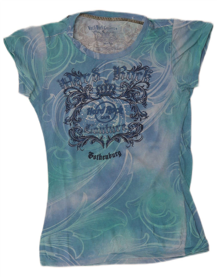 HARD ROCK CAFE T-shirt graphique Couture pour femme UK 8 Small Blue Tie Dye
