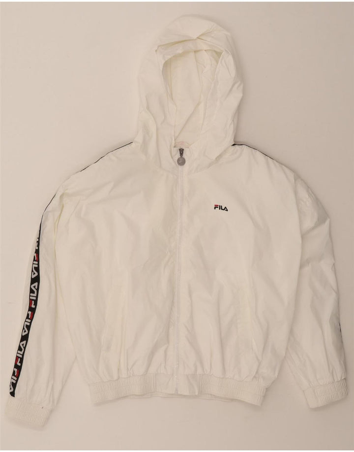 FILA Womens Graphic Tracksuit Top Jacket UK 14 Medium Off White Vintage Fila and Second-Hand Fila from Messina Hembry 