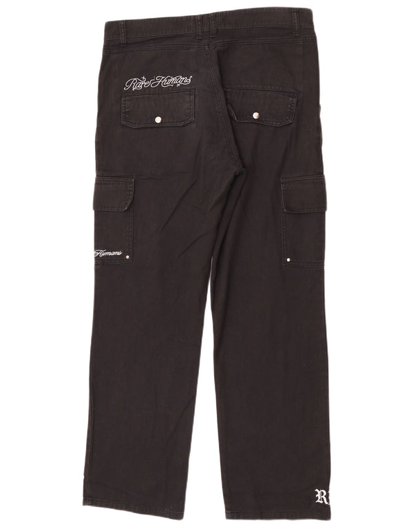 Rare Humans Pantalon cargo graphique pour homme XL W36 L30 Coton noir