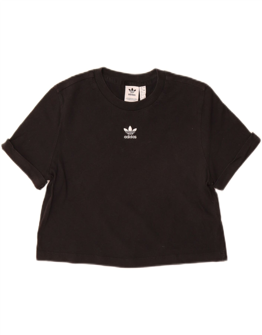 ADIDAS T-shirt court pour femme UK 12 en coton noir moyen