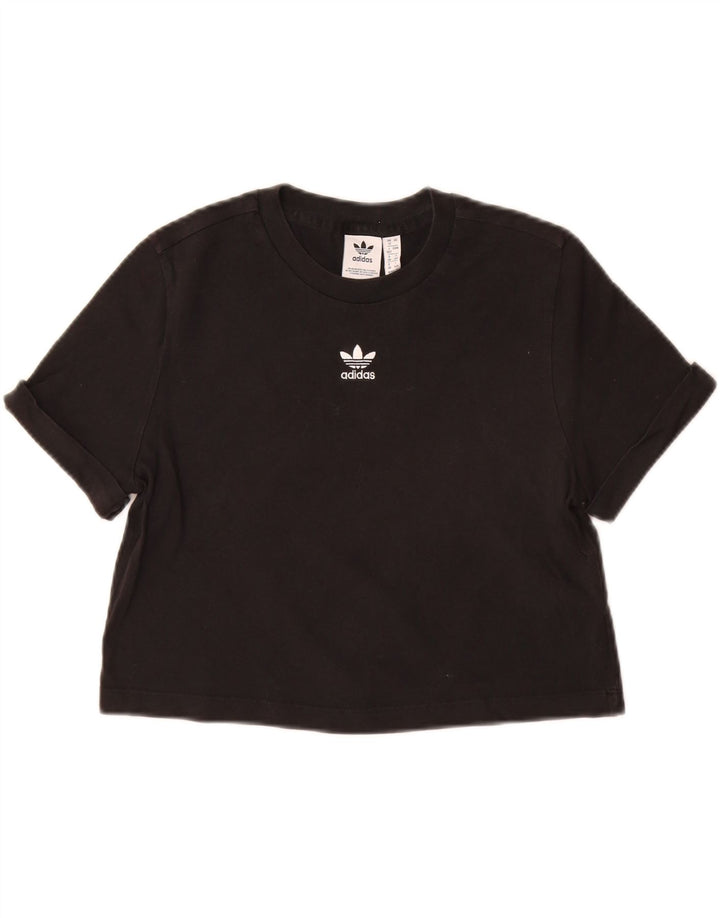 ADIDAS T-shirt court pour femme UK 12 en coton noir moyen