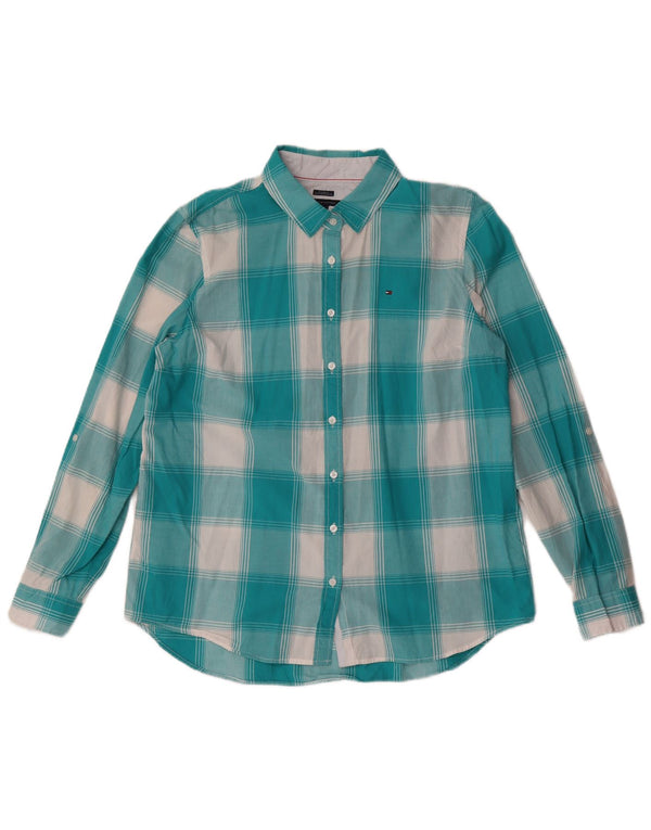 Tommy Hilfiger Chemise coupe décontractée pour femme UK 16 Grand carreaux turquoise