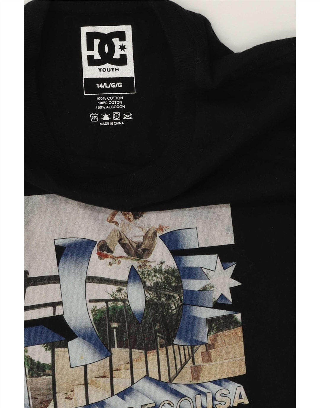 DC Boys Graphic T-Shirt Top 13-14 ans Noir Coton
