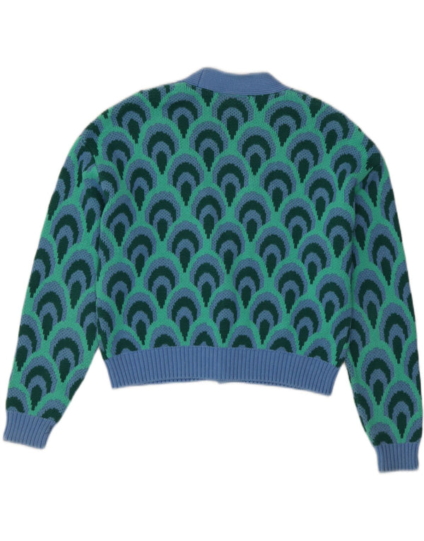 Zara Cardigan surdimensionné pour femme UK 10 Petit turquoise géométrique