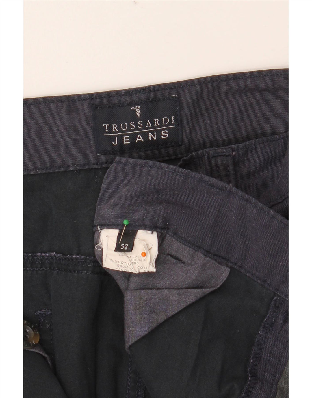 TRUSSARDI Pantalon Chino Droit Homme IT 52 XL W36 L34 Bleu Marine Coton