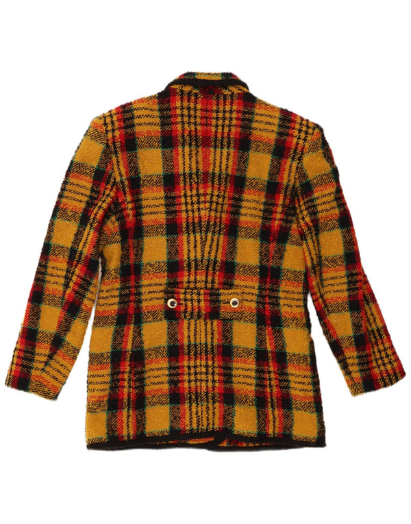 vintage Femme Double Breasted Blazer Veste UK 10 Petit Chèque Jaune