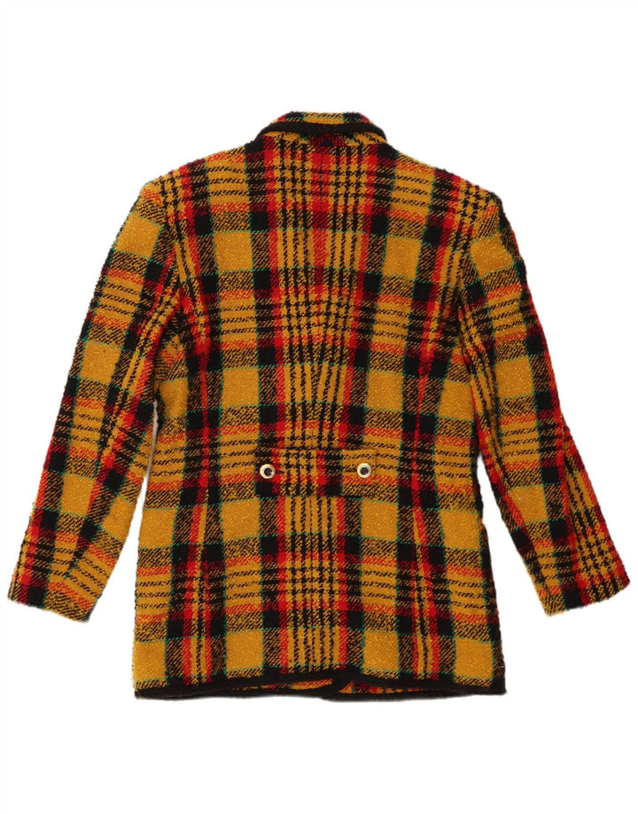 vintage Femme Double Breasted Blazer Veste UK 10 Petit Chèque Jaune