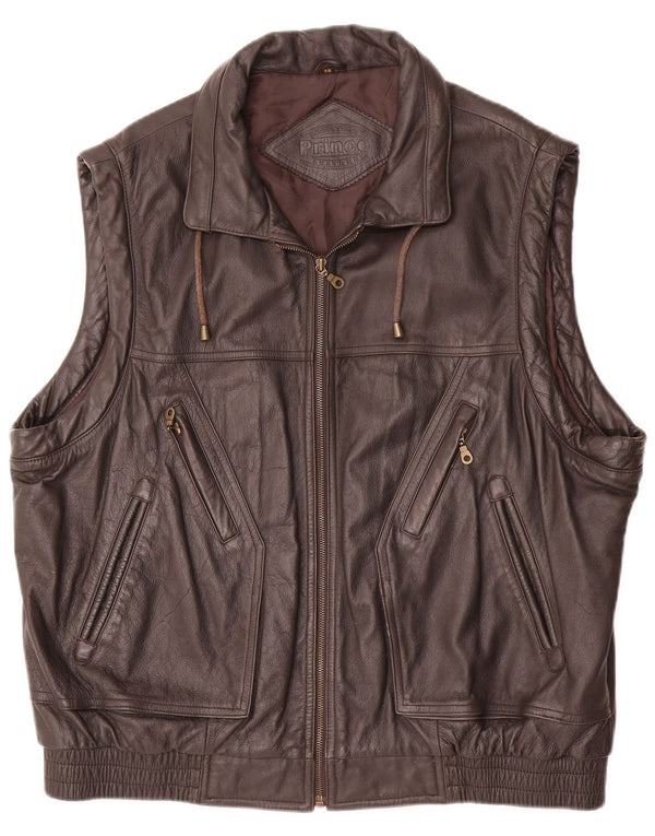 Prince Gilet en Cuir Homme IT 58 4XL Marron