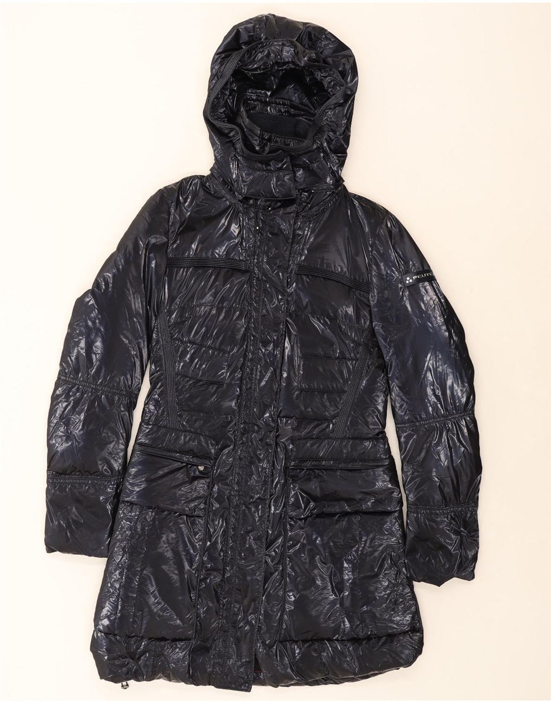 PEUTEREY Womens Hooded Padded Coat IT 44 Medium Navy Blue Polyamide