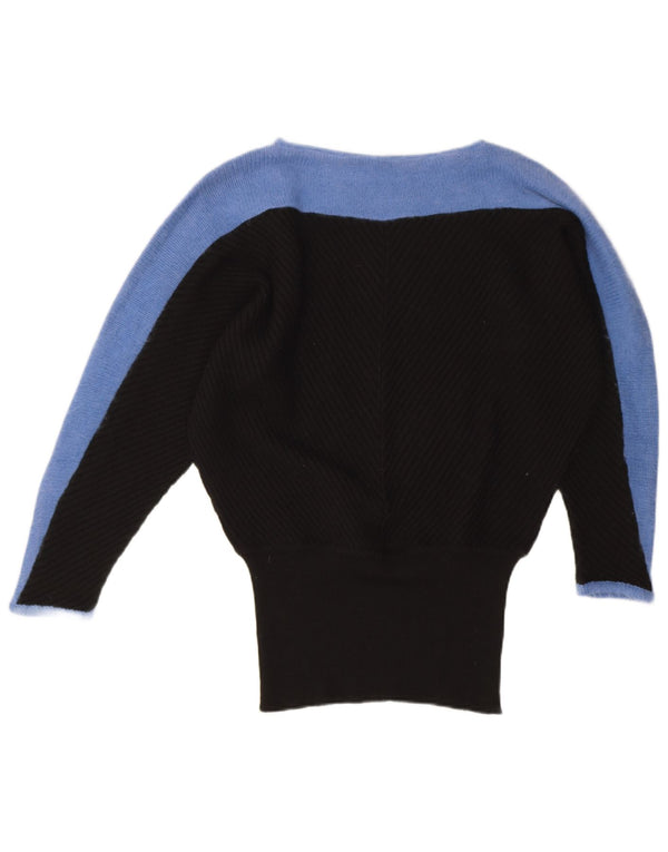 vintage Womens Boat Neck Jumper Pull UK 18 XL Noir Colorblock