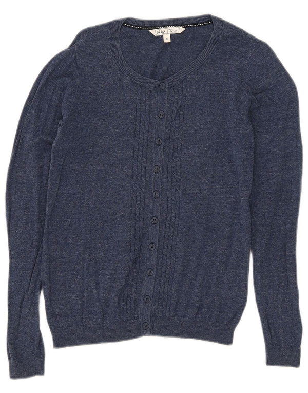 Fat Face Cardigan Femme Pull UK 8 Petit Bleu Marine Moucheté Coton