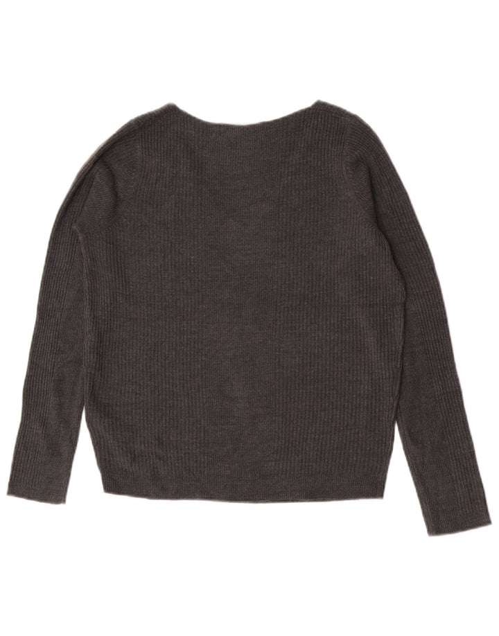 Marks & Spencer Pull col en V pour femme UK 8 Small Gris Acrylique
