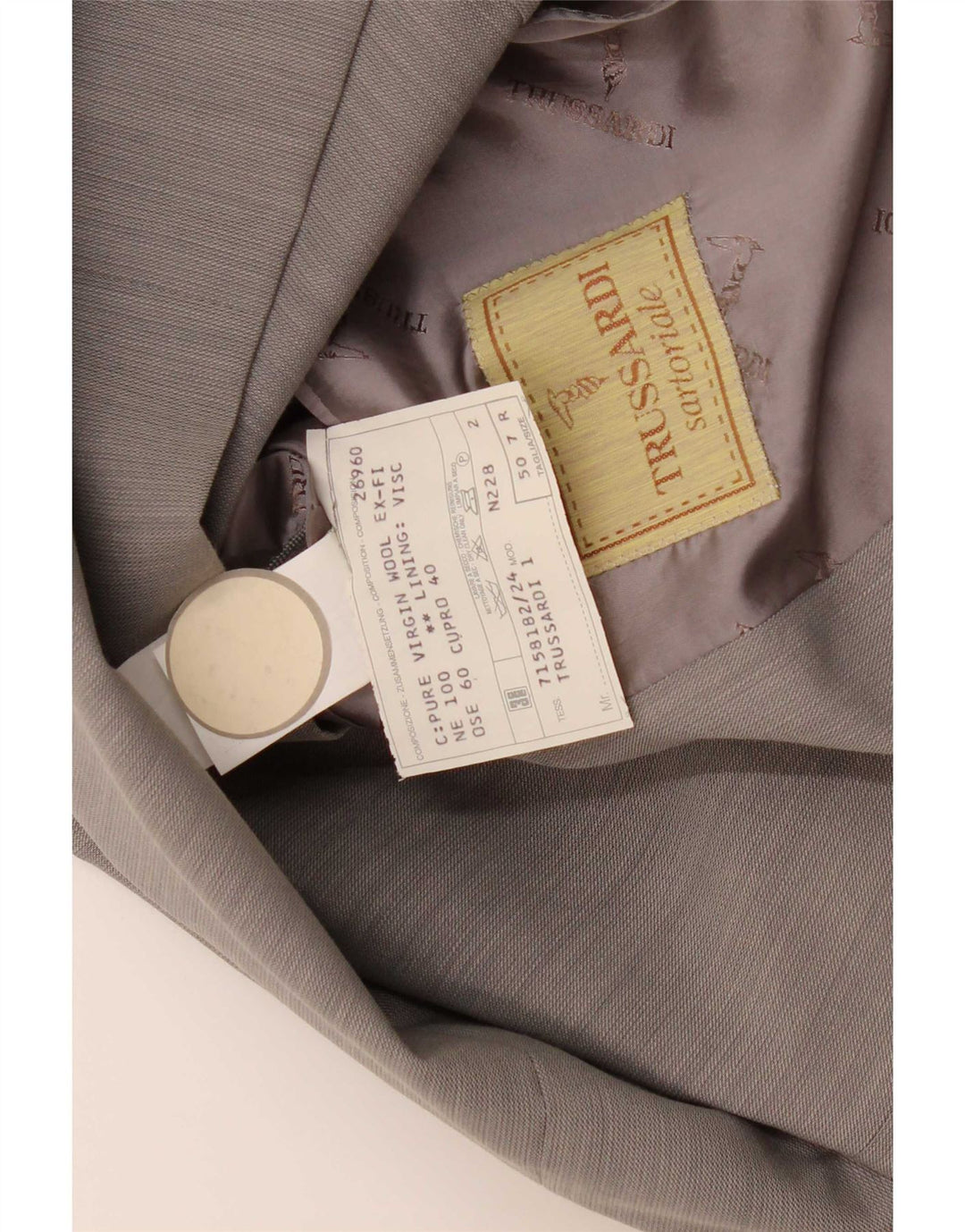 Trussardi Veste Blazer 3 Boutons Homme IT 50 Large Gris Laine Vierge