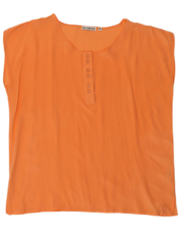 vintage Femmes Blouse Sans Manches Top UK 20 2XL Soie Orange