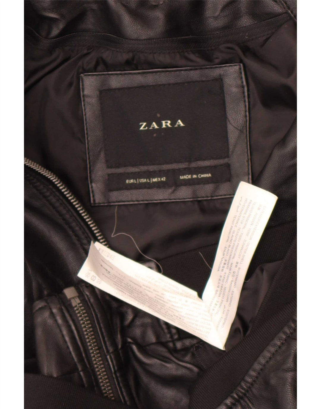 Zara Veste bomber en simili cuir pour homme UK 40 Large Noir Polyester