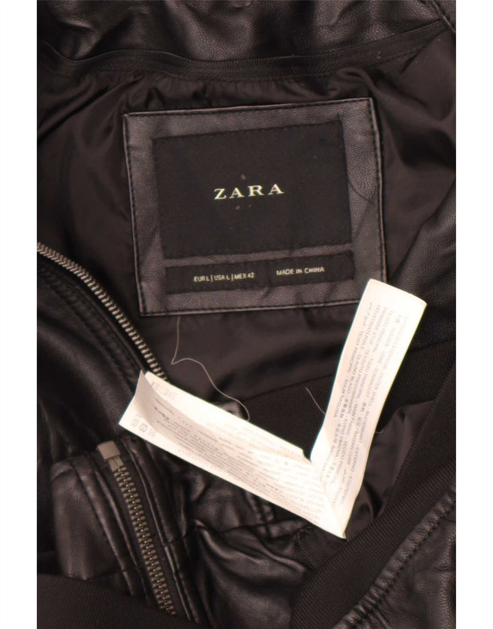 Zara Veste bomber en simili cuir pour homme UK 40 Large Noir Polyester