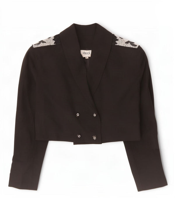 vintage Femme Double Breasted Blazer Veste UK 14 Laine Noire Moyenne