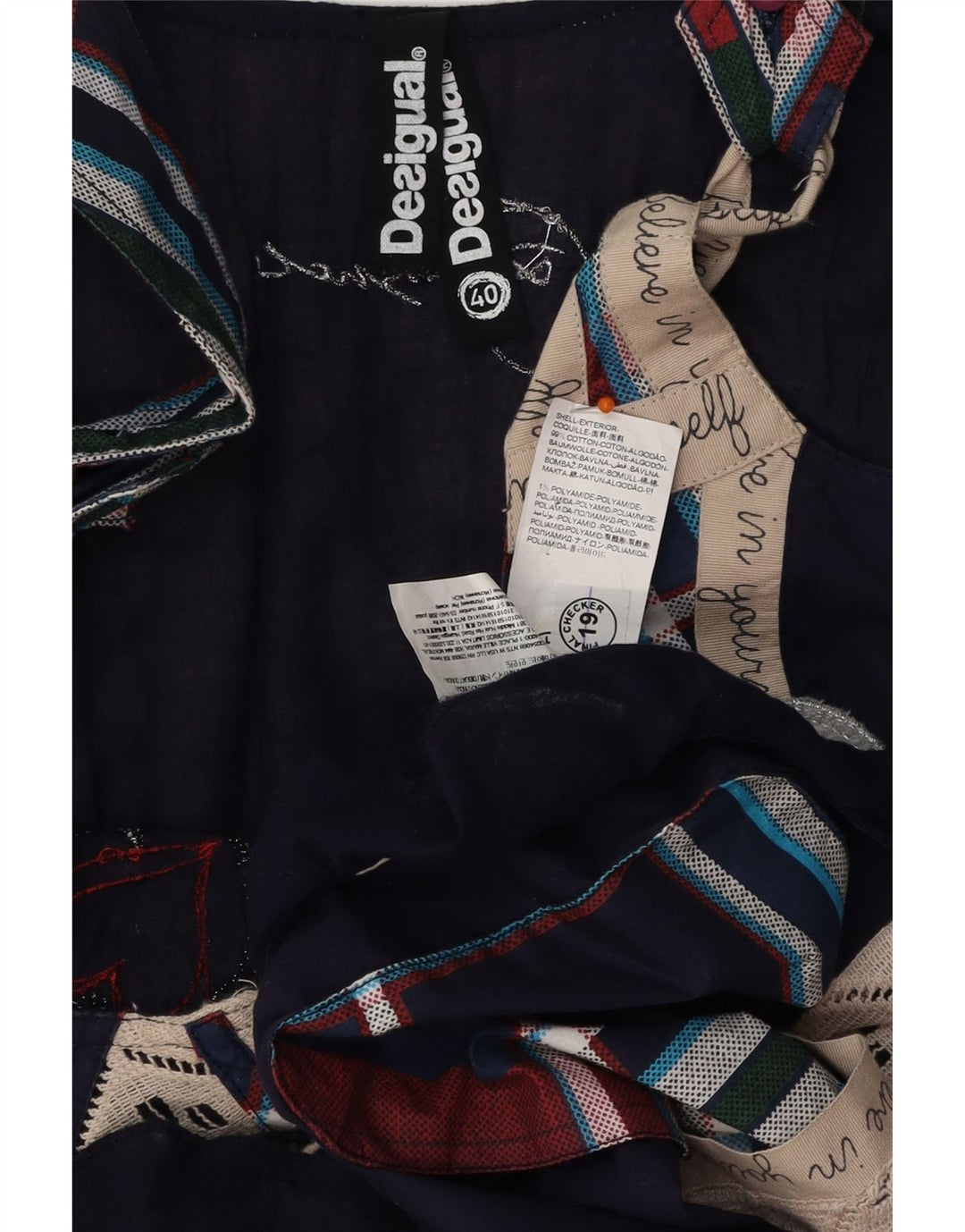 DESIGUAL Robe trapèze graphique pour femme EU 40 Bleu marine moyen Patchwork