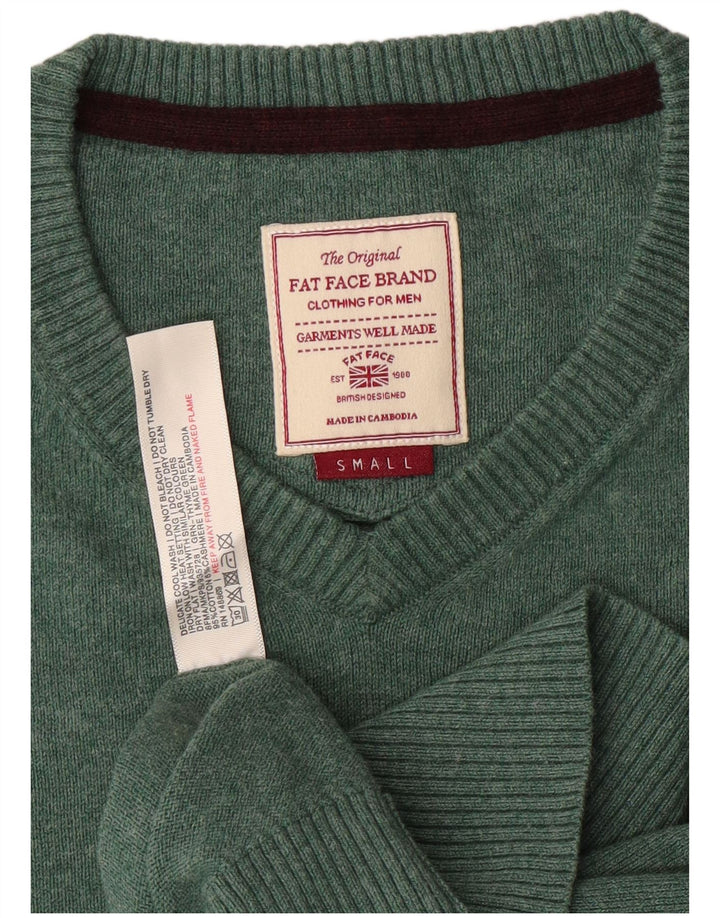 FAT FACE Mens V-Neck Jumper Sweater Small Green Cotton