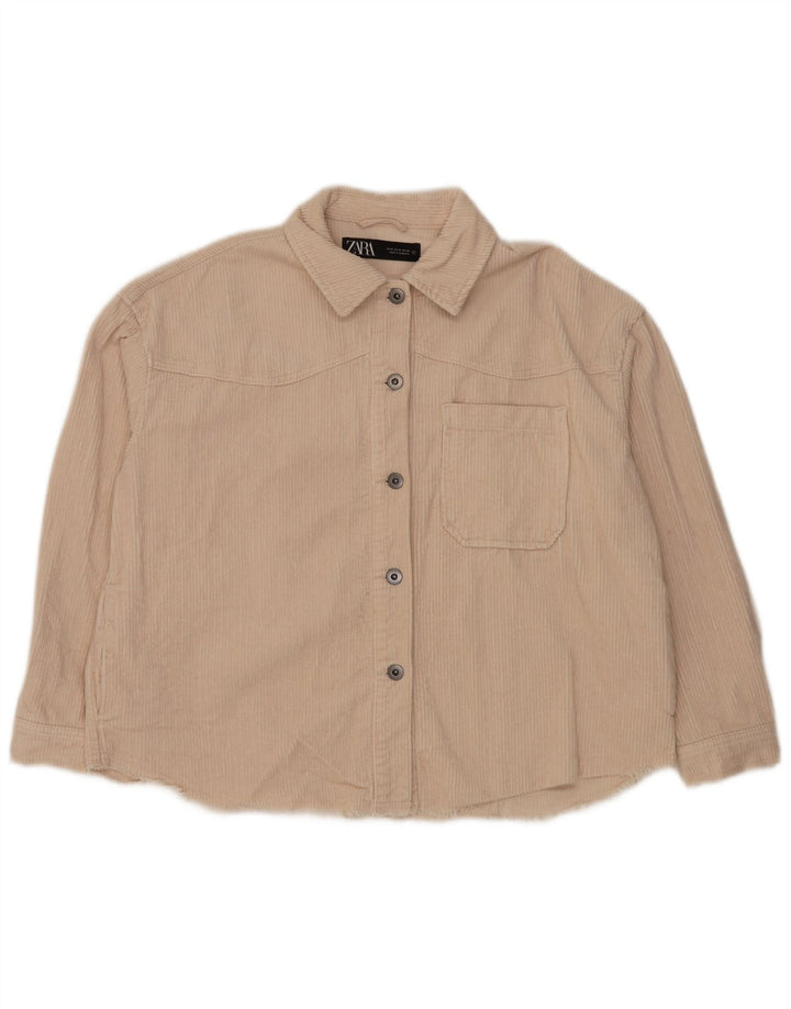 ZARA Chemise surdimensionnée en velours côtelé pour femme UK 14 Medium Off White Cotton