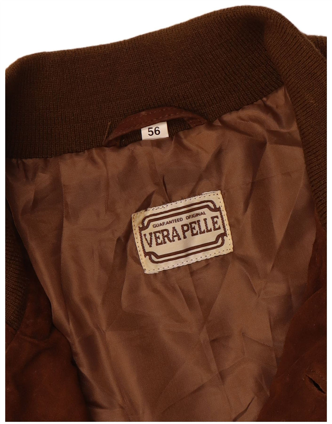 vintage Mens Suede Bomber Jacket IT 56 3XL Cuir Marron