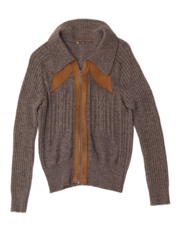 vintage Womens Full Zip Cardigan Sweater UK 4 XS Gris Colorblock