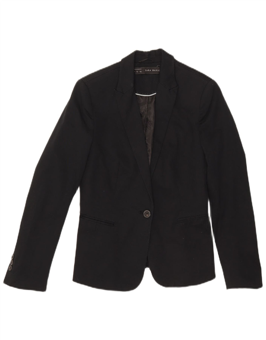 Zara Veste Blazer 1 Bouton Femme UK 12 Coton Noir Moyen