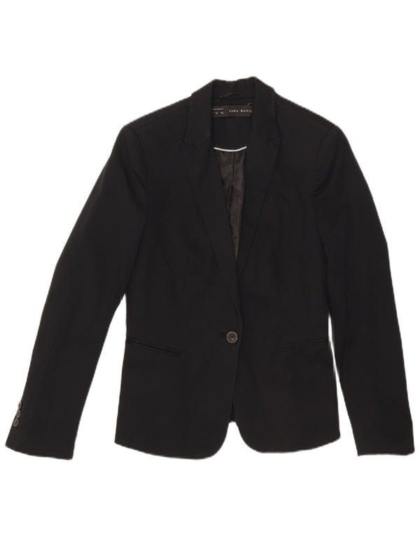 Zara Veste Blazer 1 Bouton Femme UK 12 Coton Noir Moyen