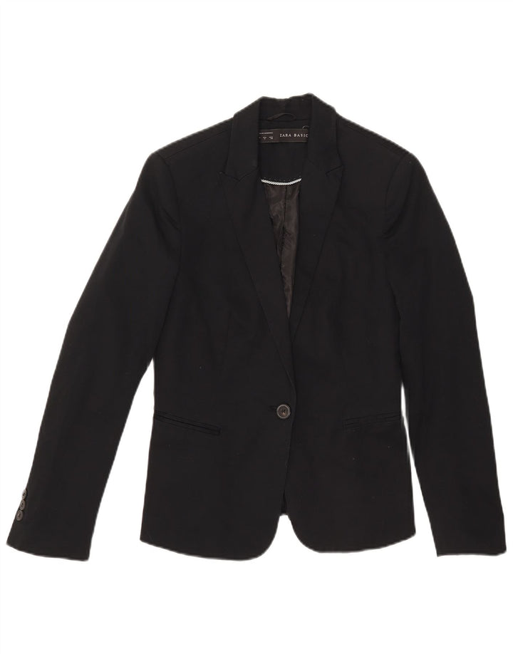 Zara Veste Blazer 1 Bouton Femme UK 12 Coton Noir Moyen