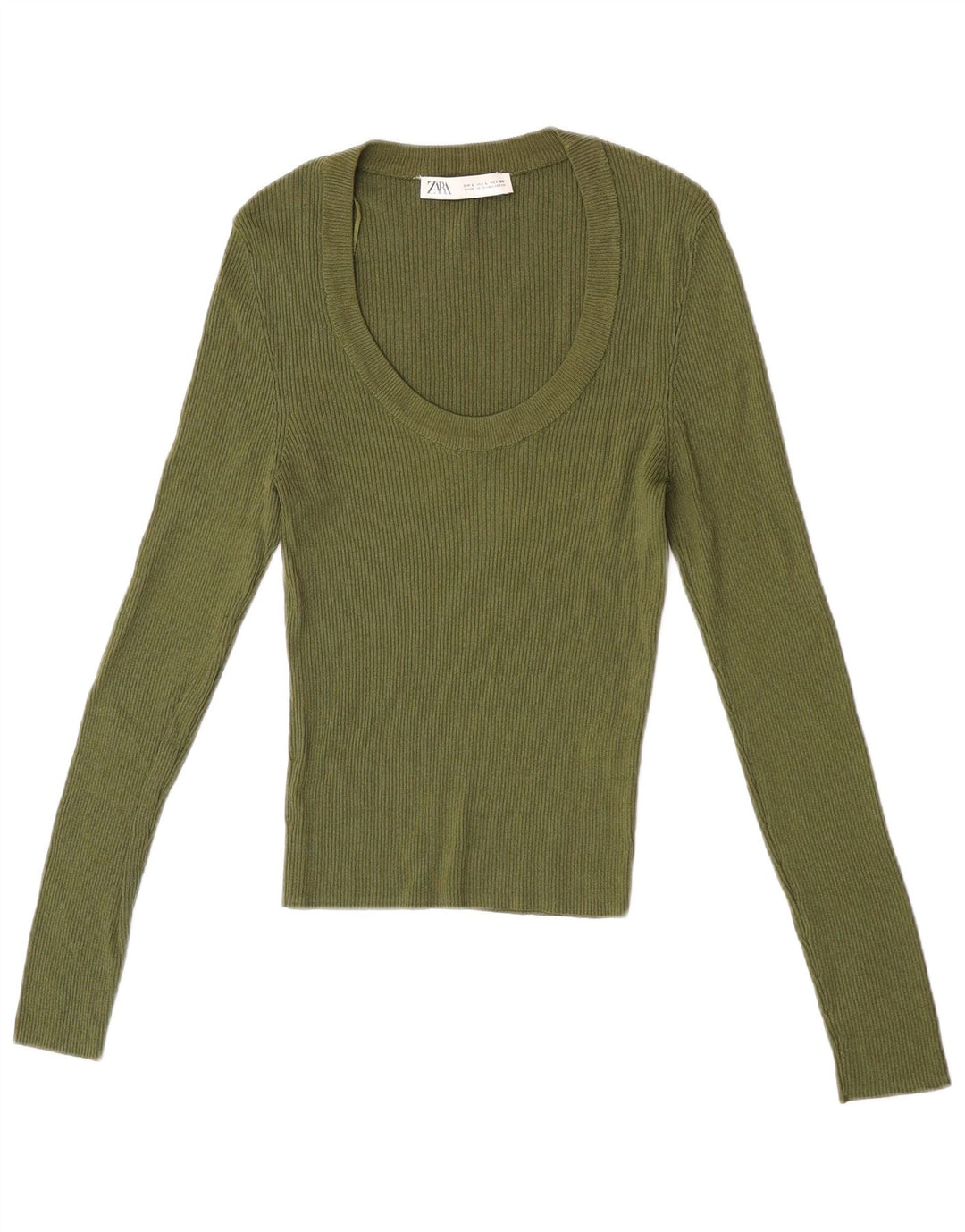 Zara Femme Top Manches Longues UK 14 Large Kaki Viscose