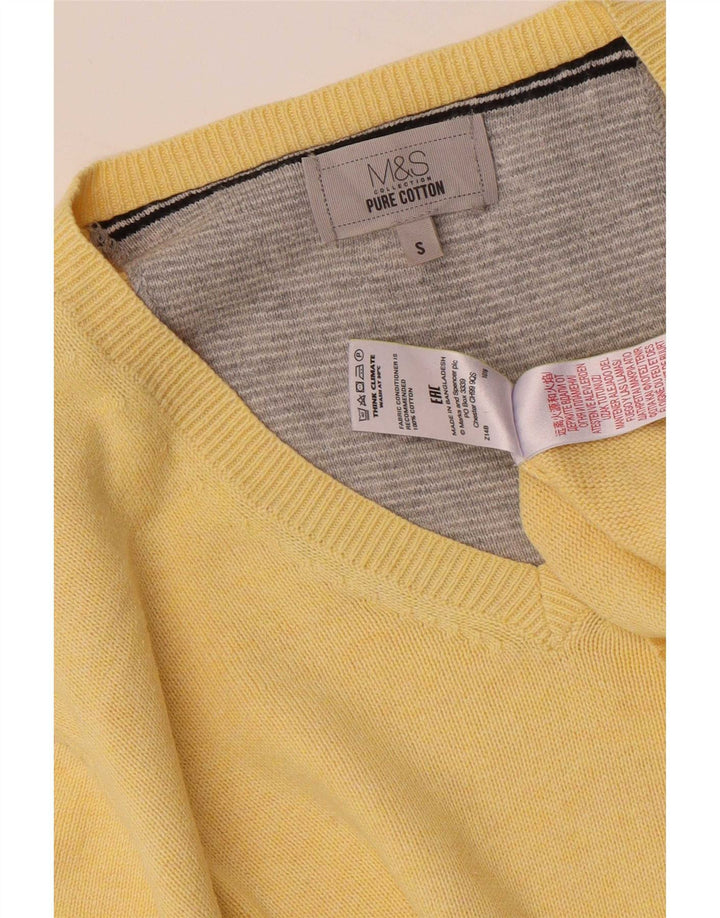 Marks & Spencer Pull col V pour homme en coton jaune petit