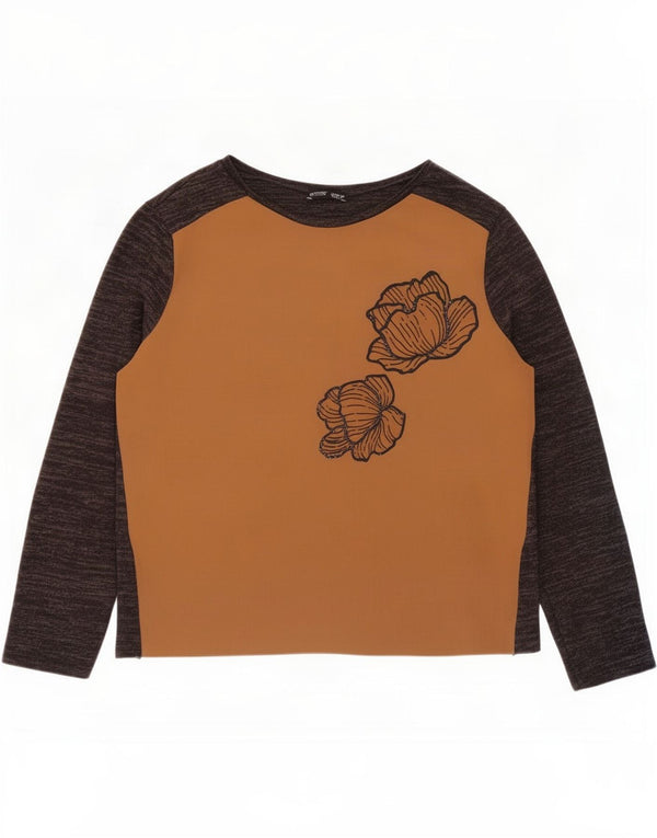 Zara Haut à manches longues pour femme UK 16 Large Marron Floral