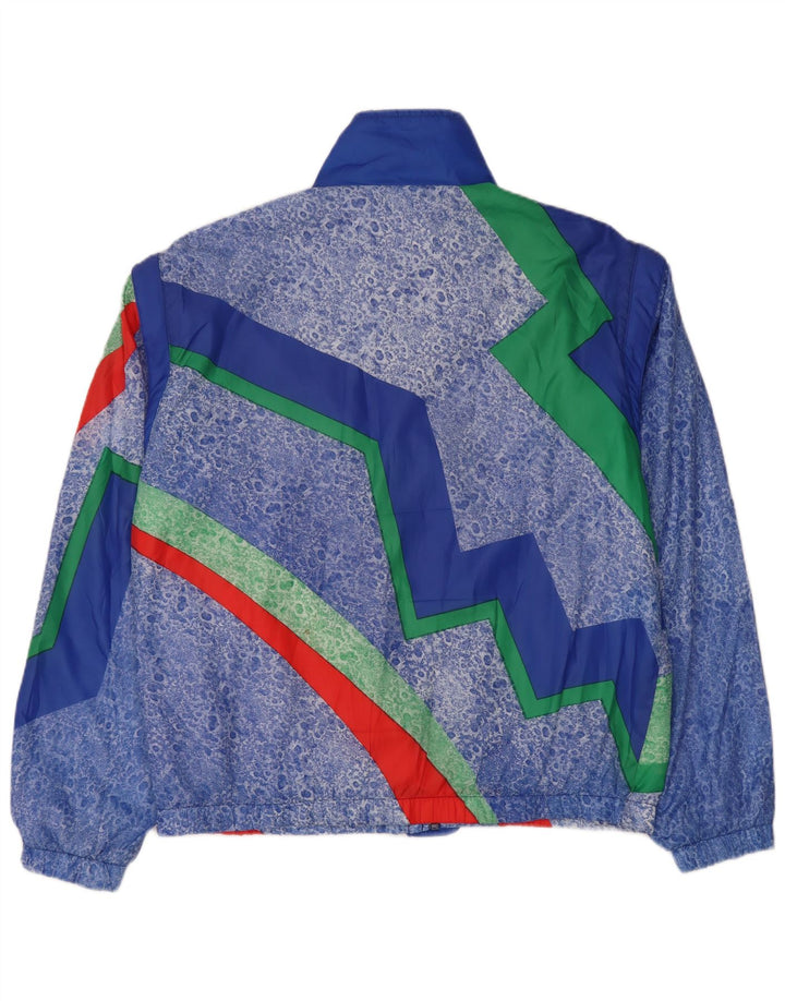 vintage Mens Survêtement Top Veste XL Bleu Géométrique Polyester