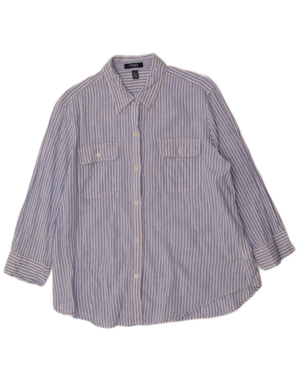 Chaps Chemise à manches 3/4 pour femme UK 18 XL en lin bleu à fines rayures