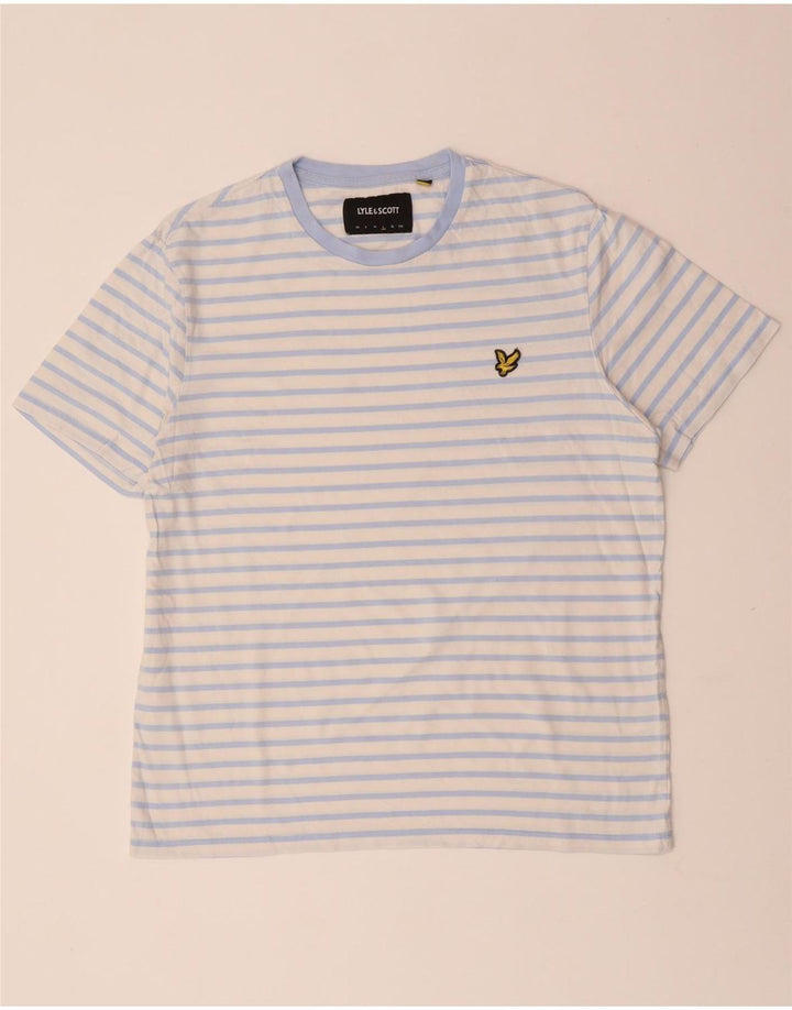LYLE & SCOTT Femme T-Shirt Top Large Blanc Rayé Coton