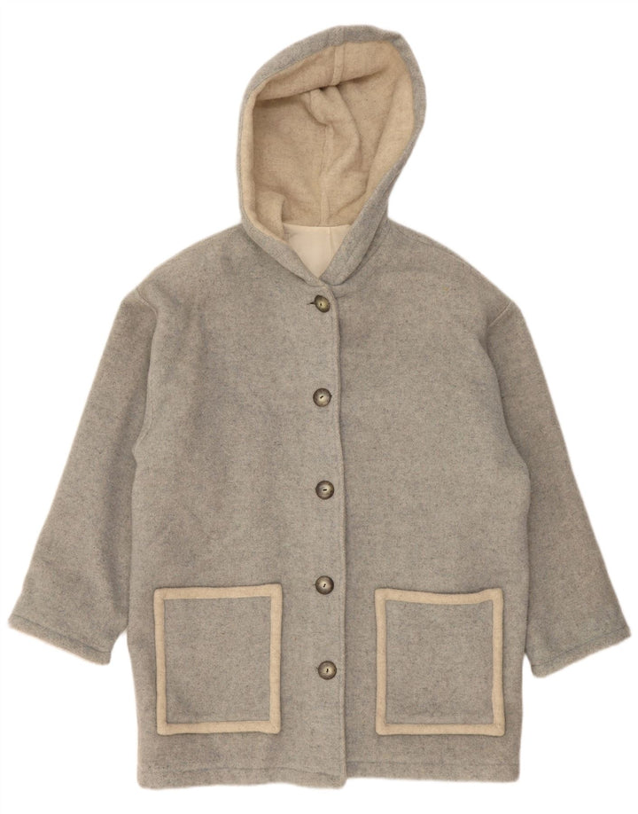 vintage Femme Manteau à capuche UK 18 XL Laine Grise