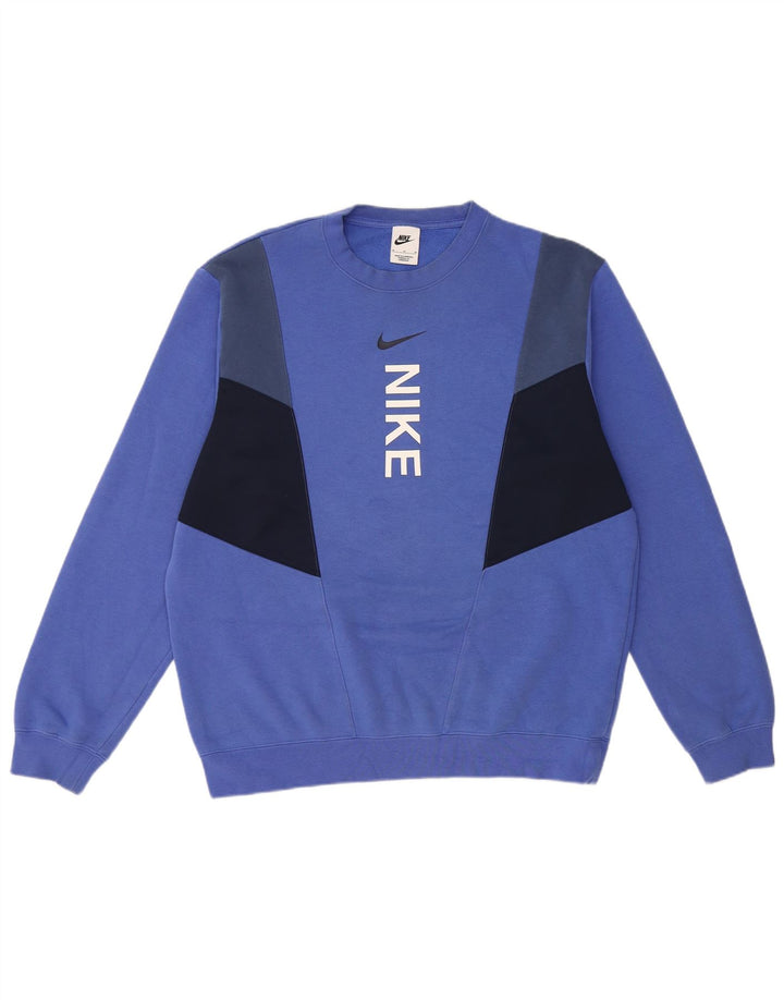 Nike Sweat-shirt graphique en coton color block bleu moyen pour homme