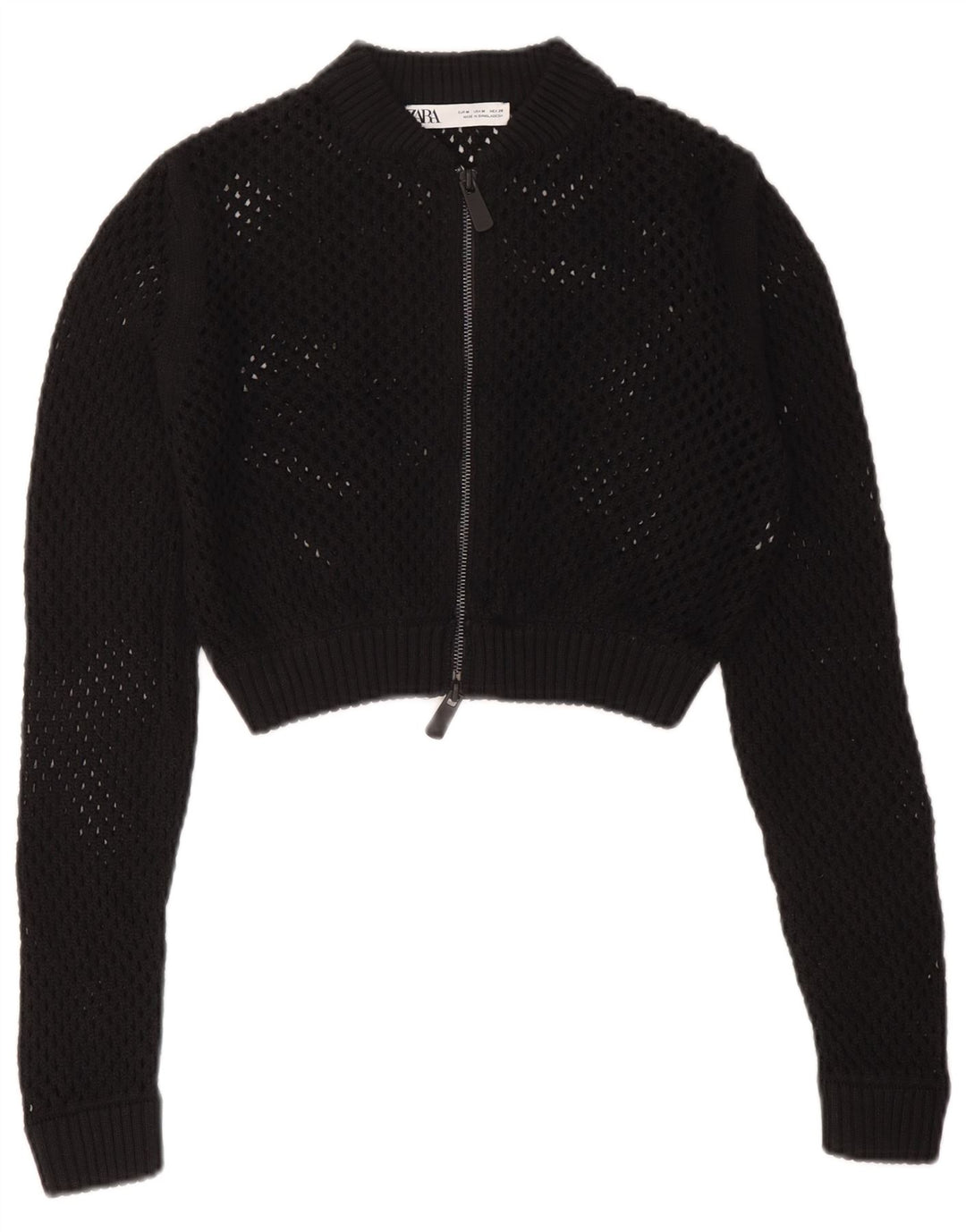 Zara Womens Crop See Through Cardigan Pull UK 12 Moyen Noir