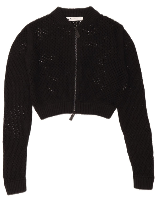 Zara Womens Crop See Through Cardigan Pull UK 12 Moyen Noir